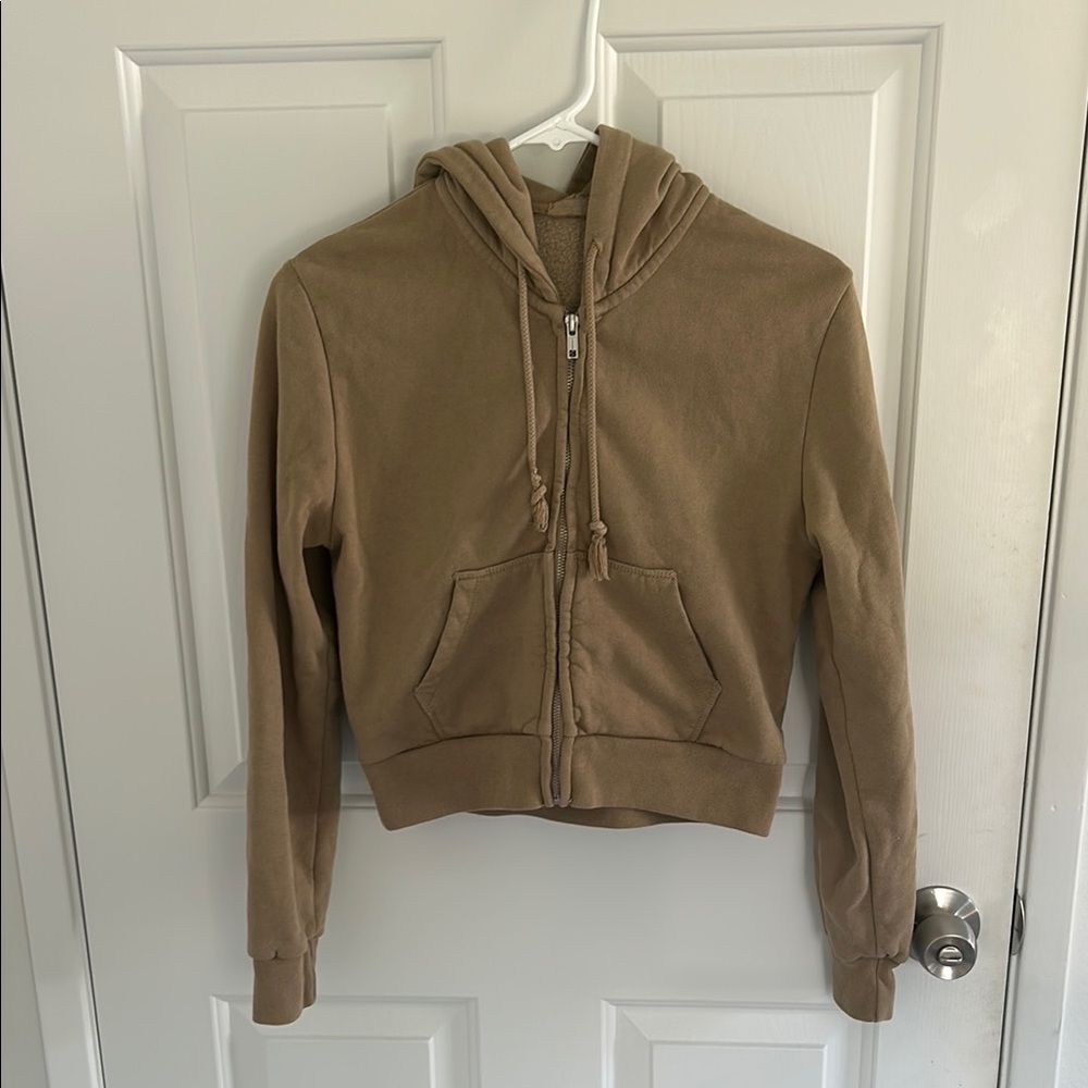 Brandy Melville tan zip up hoodie